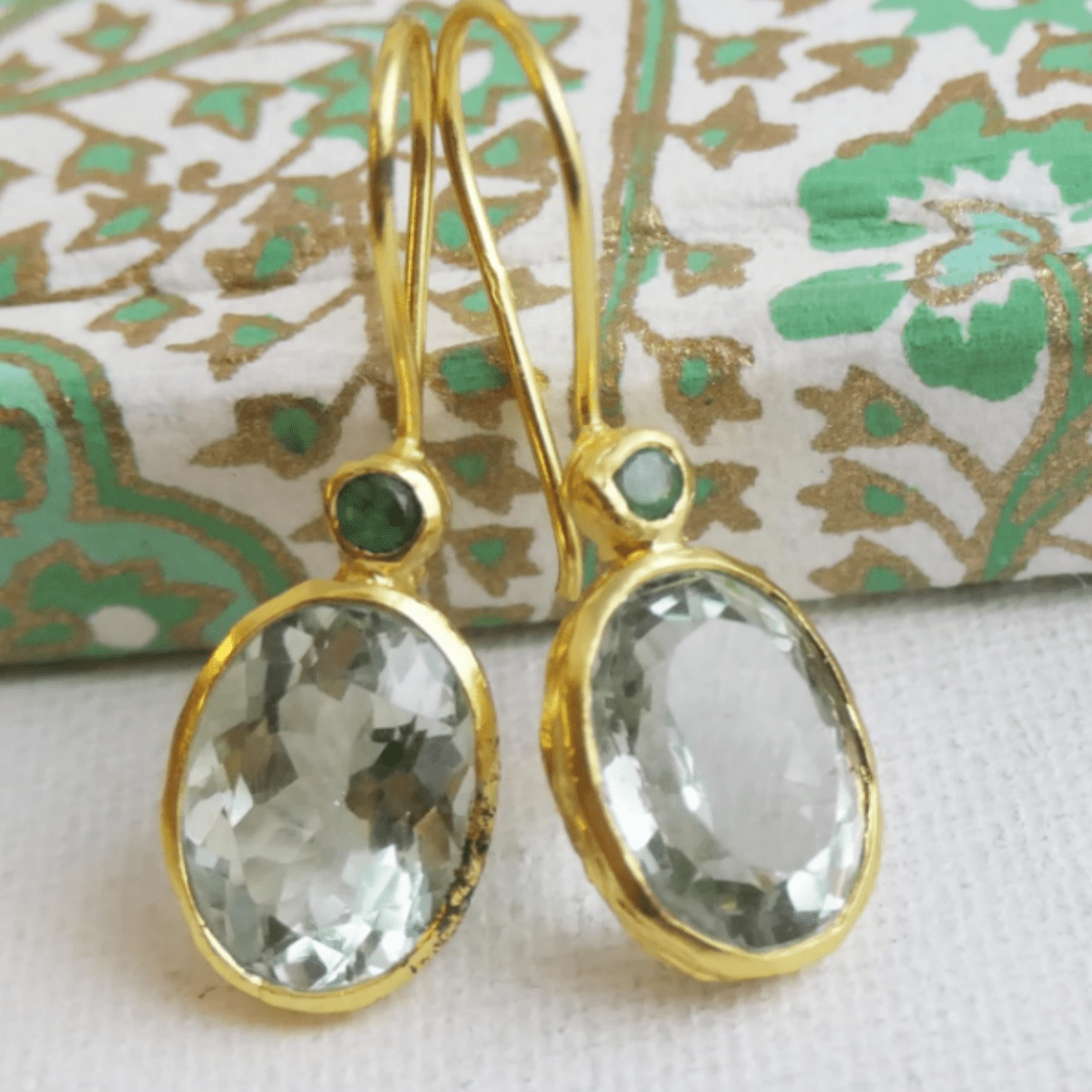 1pair Emerald Prasiolite Green Amethyst Gold Plated Earring