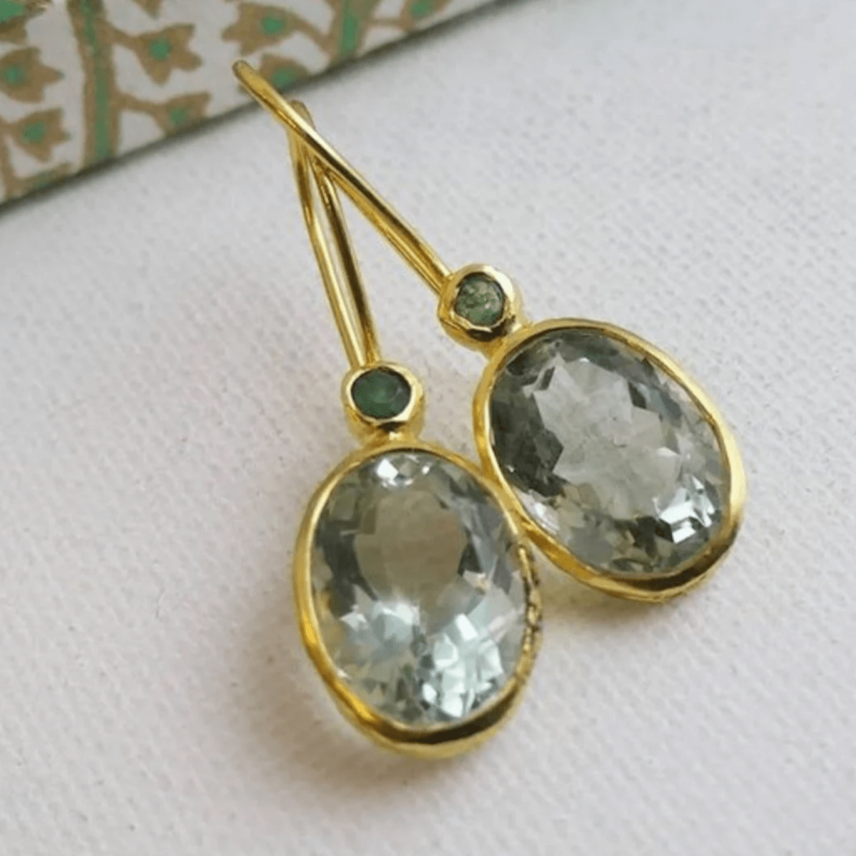 1pair Emerald Prasiolite Green Amethyst Gold Plated Earring