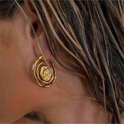 1pair Retro Personalized 18K Gold-Plated Stainless Steel Spiral Circle Stud Earrings