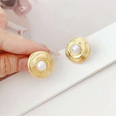 1 Pair Geometric Minimalist Style Fashionable Pearl Stud Earrings