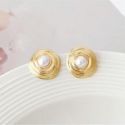 1 Pair Geometric Minimalist Style Fashionable Pearl Stud Earrings