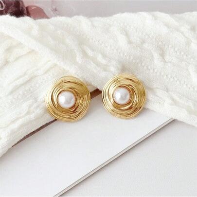 1 Pair Geometric Minimalist Style Fashionable Pearl Stud Earrings