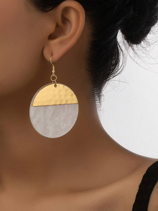 1pair Exaggerated Geometric Shaped Metal & Acetate Round Earrings