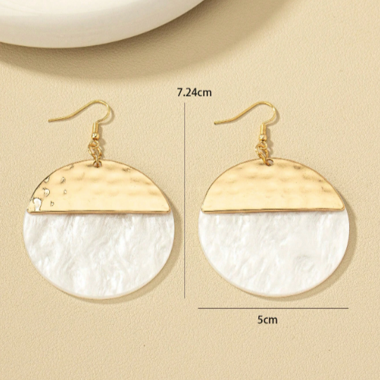 1pair Exaggerated Geometric Shaped Metal & Acetate Round Earrings