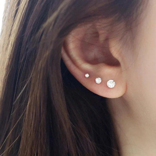 Set of three flat back earrings 8,6mm (Rounded Zircones)